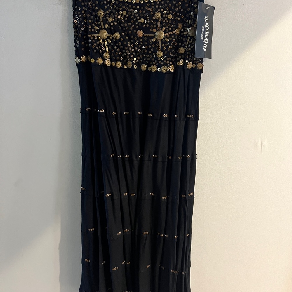 Black and Gold Beaded Maxi Skirt by TOKYO “.